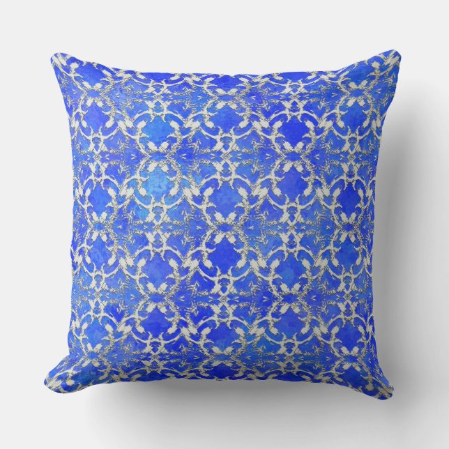 Silver Gray Blue Dancing Scrolls Muster Kissen (Vorderseite)