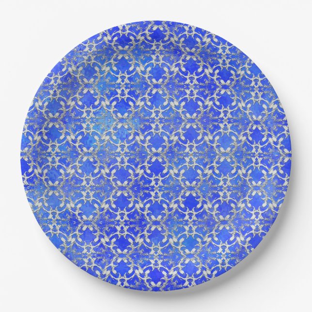 Silver Gray Blue Dancing Scrolls Muster Pappteller (Vorderseite)