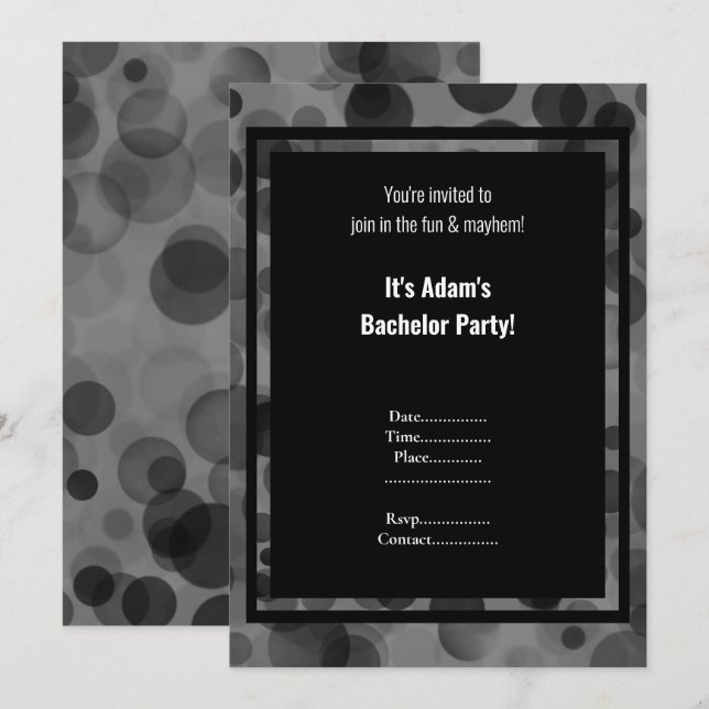 Silver Gray Bokeh Masculine Bachelor Party Einladung (Vorne/Hinten)