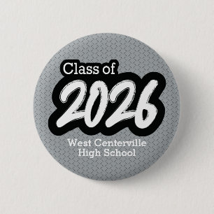 Silver Gray Bold Brush Class of 2026 Button