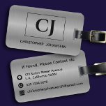 Silver Gray Brushed Metal Black Bold Mit Monogramm Gepäckanhänger<br><div class="desc">Mit unserem Mit Monogramm Gepäckanhänger aus Silber, Grau und Schwarz aus gebürstetem Metall, steigern Sie Ihren Reisestil! Machen Sie eine Aussage mit einem schlanken Monogramm und Namen in fett schwarz auf der Vorderseite, indem Sie eine Touch der Eleganz in Ihrem Gepäck. Auf der Rückseite sorgen wesentliche Kontaktdaten wie Adresse, Telefonnummer...</div>
