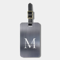 Silver Gray Brushed Metal Foil Script Monogram