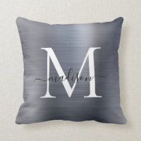 Silver Gray Brushed Metal Girl Script Monogram
