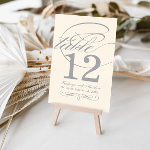 Silver Gray Calligraphy Script Wedding Monogram Tischnummer