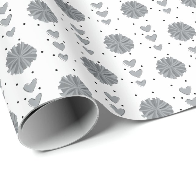 Silver Gray Cheerleader Pom Poms & Hearts Muster Geschenkpapier (Rolleneckpunkt)