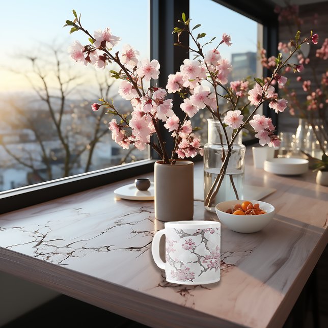 Silver Gray Cherry Blossom Elegance Jumbo-Tasse (Von Creator hochgeladen)