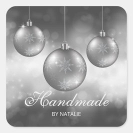 Silver Gray Christmas Baubles - Handmade - Quadratischer Aufkleber
