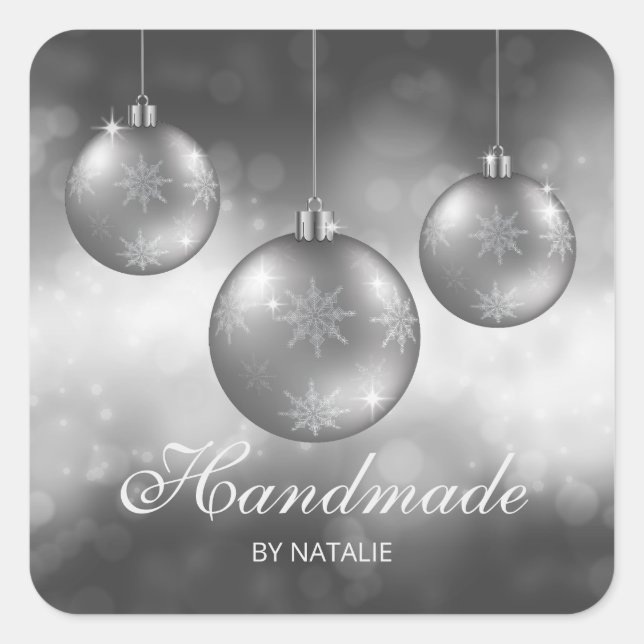 Silver Gray Christmas Baubles - Handmade - Quadratischer Aufkleber (Vorderseite)