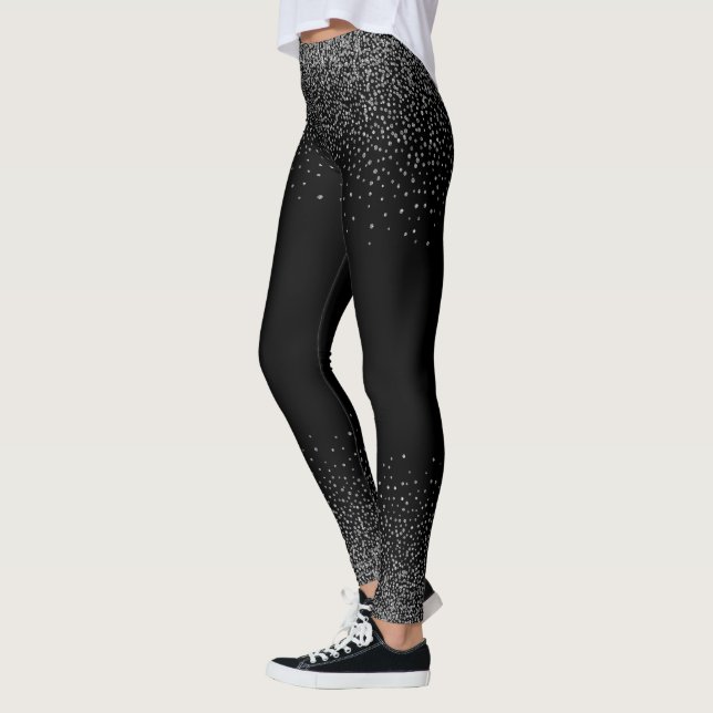 Silver Gray Confetti auf schwarz Leggings (Links)