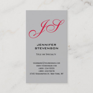 Silver Gray Crimson Red Monogram Business Card Visitenkarte