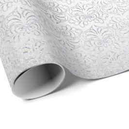 Silver Gray Damask Floral Royal Stripes Geschenkpapier