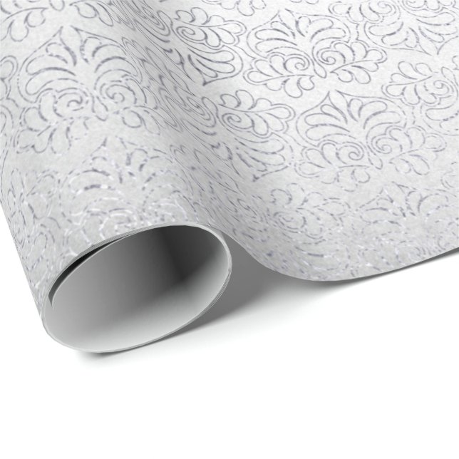 Silver Gray Damask Floral Royal Stripes Geschenkpapier (Rolleneckpunkt)