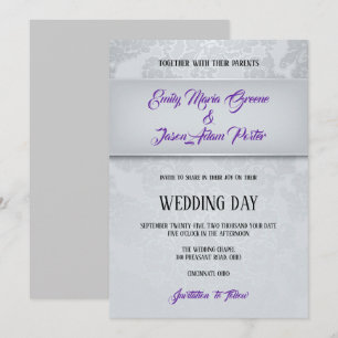 Silver Gray Damask Wedding Einladung