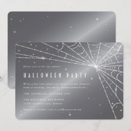Silver-Gray Diamond Spider Web-Halloween-Party Einladung