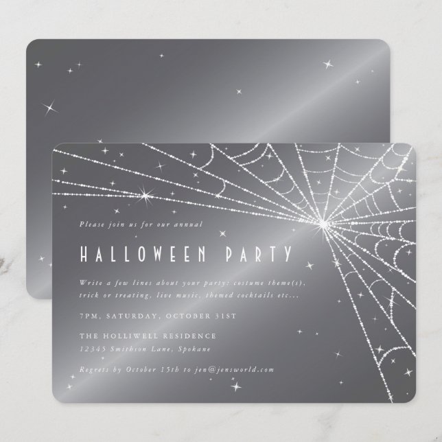 Silver-Gray Diamond Spider Web-Halloween-Party Einladung (Vorne/Hinten)