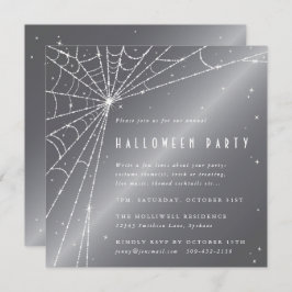 Silver-Gray Diamond Spider Web-Halloween-Party Einladung