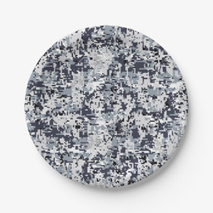 Silver Gray Digital Camouflage Pappteller