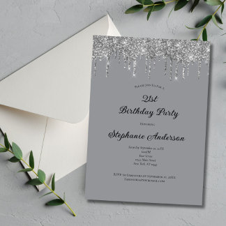 Silver Gray Dripping Glitzer Trendy 21. Geburtstag Einladung