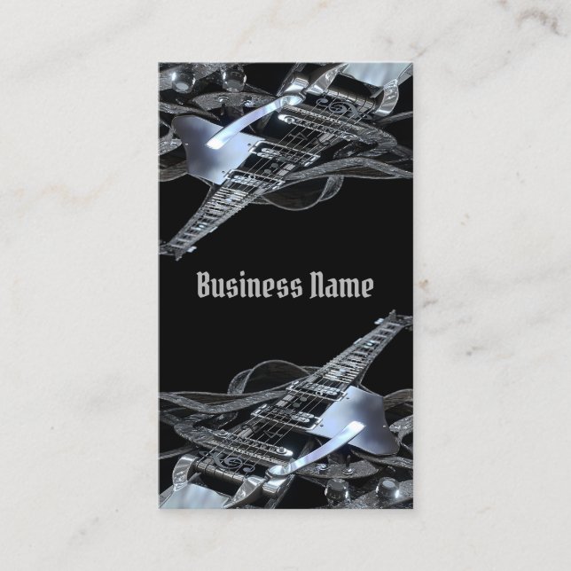 Silver Gray Electric Guitar Business Card 2 Visitenkarte (Vorderseite)