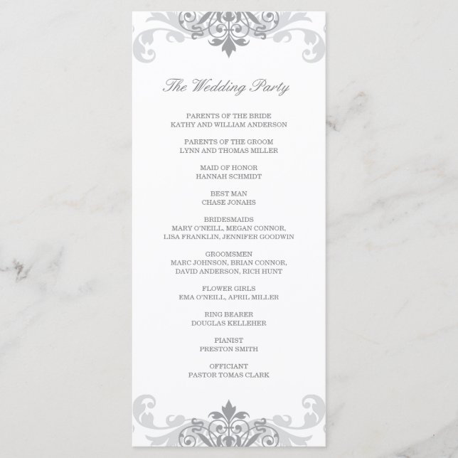 Silver Gray Elegante Ironwork Wedding Rackcard Programm (Vorderseite)
