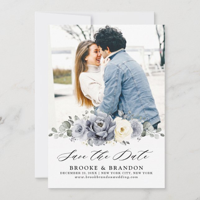 Silver Gray Elfenbein Winter Rustikale Hochzeit Sa Save The Date (Vorderseite)
