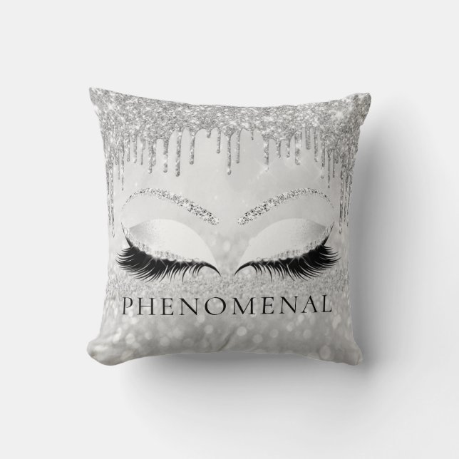 Silver Gray Eyelashes Glitzer Spark Phenomena Kissen (Vorderseite)