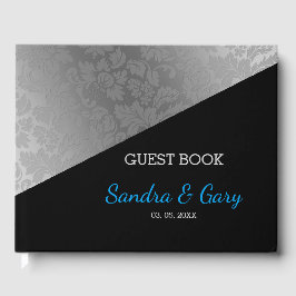 Silver Gray Floral Damask Gästebuch
