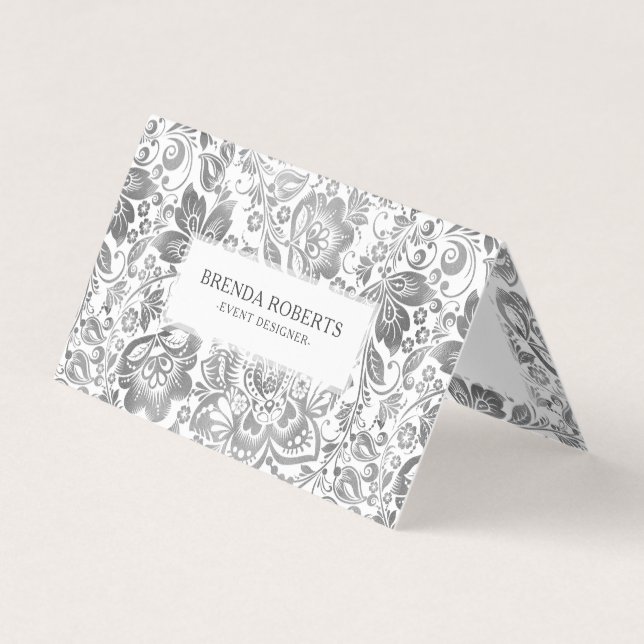 Silver-Gray Floral Damasks Visitenkarten (Vorderseite)