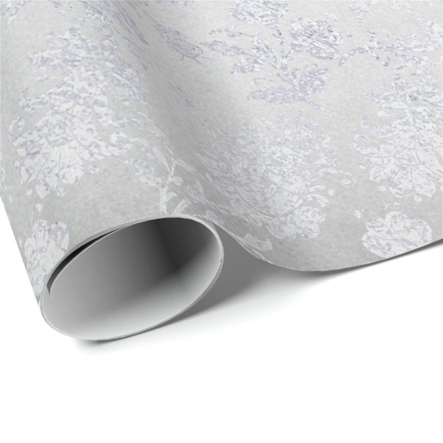 Silver Gray floral Delicate Metallic monochromatis Geschenkpapier (Rolleneckpunkt)