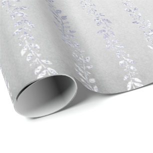 Silver Gray Floral Girland Metallic monochromatisc Geschenkpapier