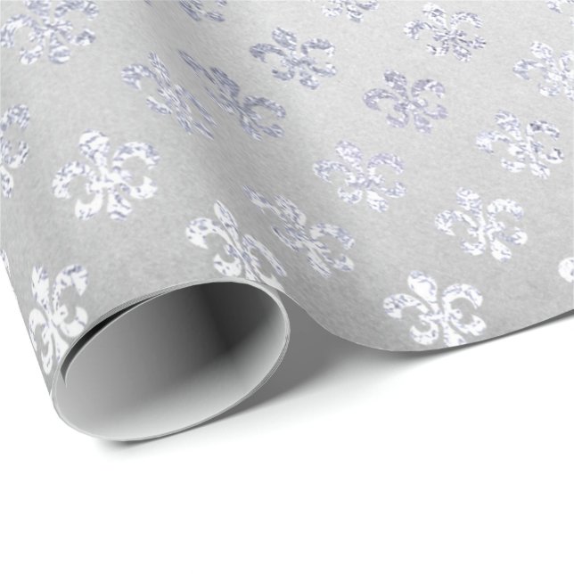Silver Gray Floral Lilie Royal Iris Geschenkpapier (Rolleneckpunkt)