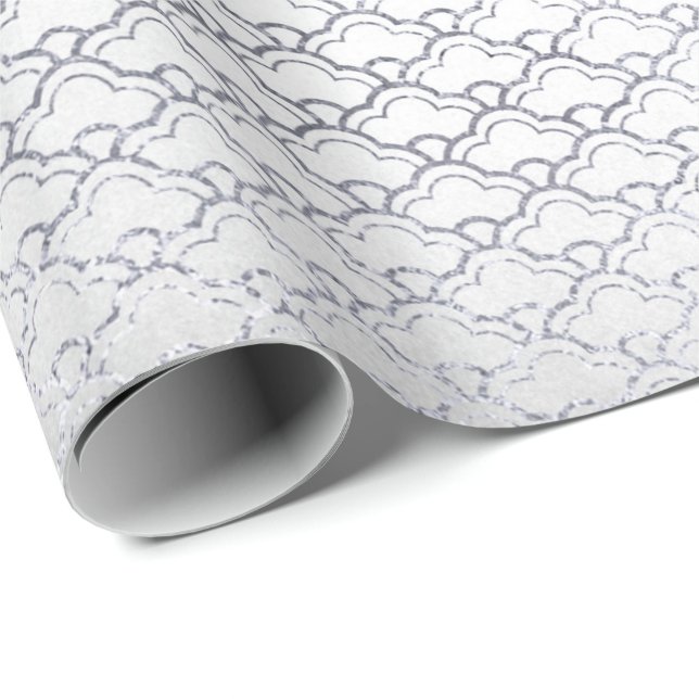 Silver Gray Floral Scales Seashells Net Art Deco Geschenkpapier (Rolleneckpunkt)