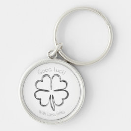 Silver Gray Four Leaf Clover Custom Text Good Luck Schlüsselanhänger