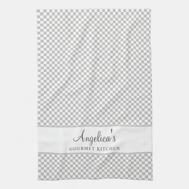 Silver Gray Französischer Karierter Karo Country G Geschirrtuch (Vertikal)
