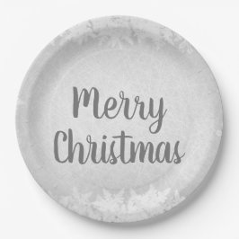 Silver Gray Frost Frost Frohe Weihnachten Pappteller