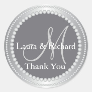 Silver Gray Gastgeschenk Hochzeit Danke Monogram Runder Aufkleber