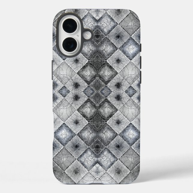 Silver & Gray Geometric Abstrakt Lattice Textur iPhone 16 Plus Hülle (Rückseite)