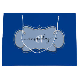 Silver Gray Gerahmt Royal Monogram Name Blue Große Geschenktüte