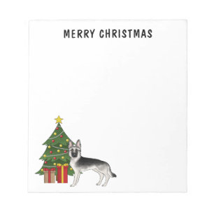 Silver Gray German Shepherd Weihnachtsbaum Notizblock