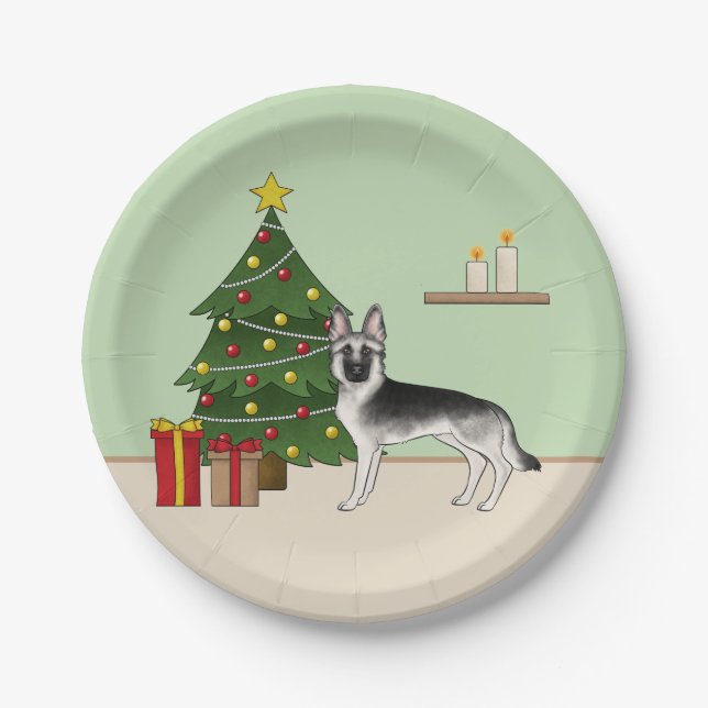 Silver Gray German Shepherd Weihnachtsbaum Pappteller (Vorderseite)