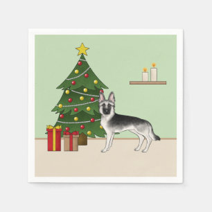 Silver Gray German Shepherd Weihnachtsbaum Serviette