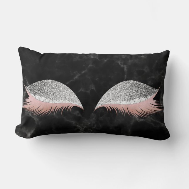 Silver Gray Glitzer Black Glam Makeup Marmor Schwa Lendenkissen (Vorderseite)