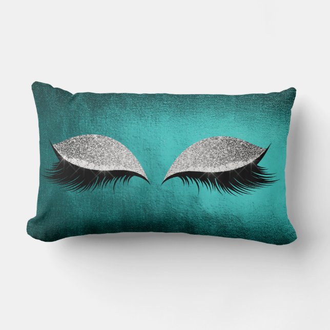 Silver Gray Glitzer Black Makeup Crystals Aquamari Lendenkissen (Vorderseite)