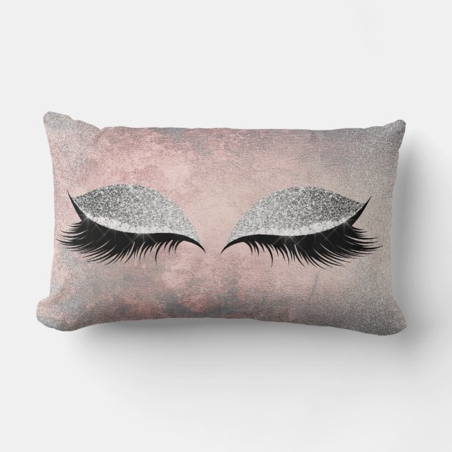 Silver Gray Glitzer Black Makeup Crystals Pink Lendenkissen (Vorderseite)
