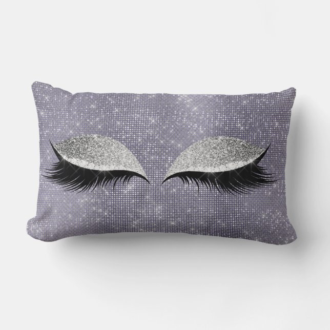 Silver Gray Glitzer Black MakeUp Lila Sequin Lendenkissen (Vorderseite)
