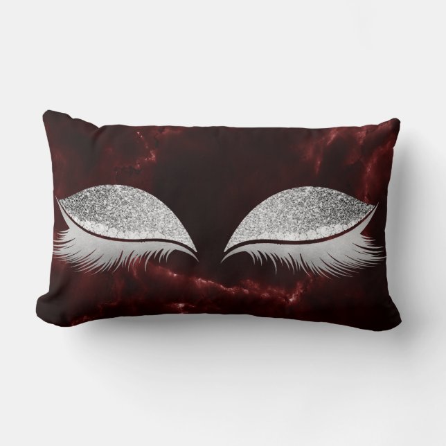 Silver Gray Glitzer Burgundy Makeup Marmor Schwarz Lendenkissen (Vorderseite)