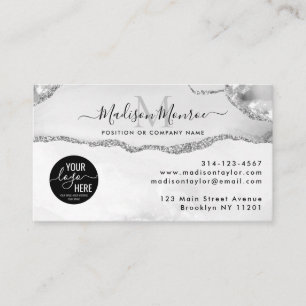 Silver Gray Glitzer Custom Logo Agate Monogram Visitenkarte
