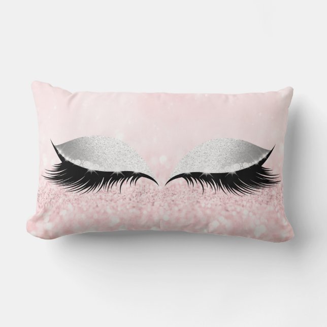 Silver Gray Glitzer Lash Glam Makeup Pink Pastell Lendenkissen (Vorderseite)