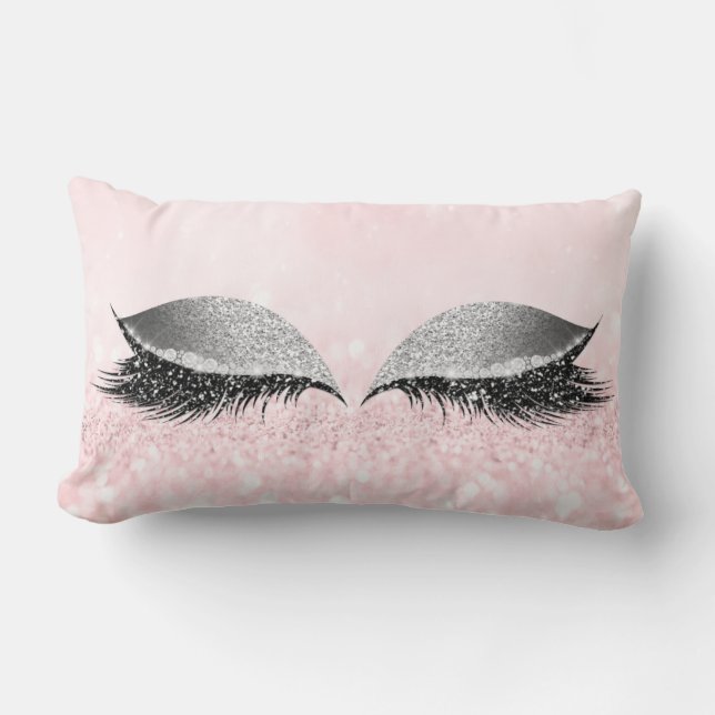 Silver Gray Glitzer Lash Glam Makeup Pink Princess Lendenkissen (Vorderseite)