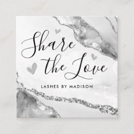 Silver Gray Glitzer Marble Agate Chic Monogram Empfehlungskarte